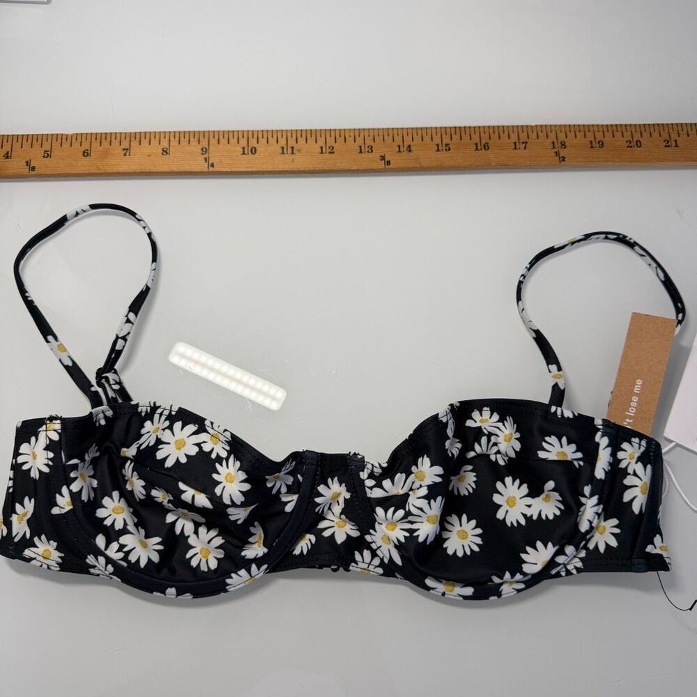 Reformation Black White Daisy Chain Cassis Underwire Bikini Top Size Medium NWT